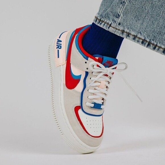 Nike Women's Shoes Air Force 1 Shadow Sail White Red  Blue Size 8 - Picture 2 of 16